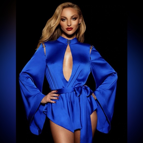 Honey Birdette Other - Honey Birdette Sapphire Blue Satin Romper